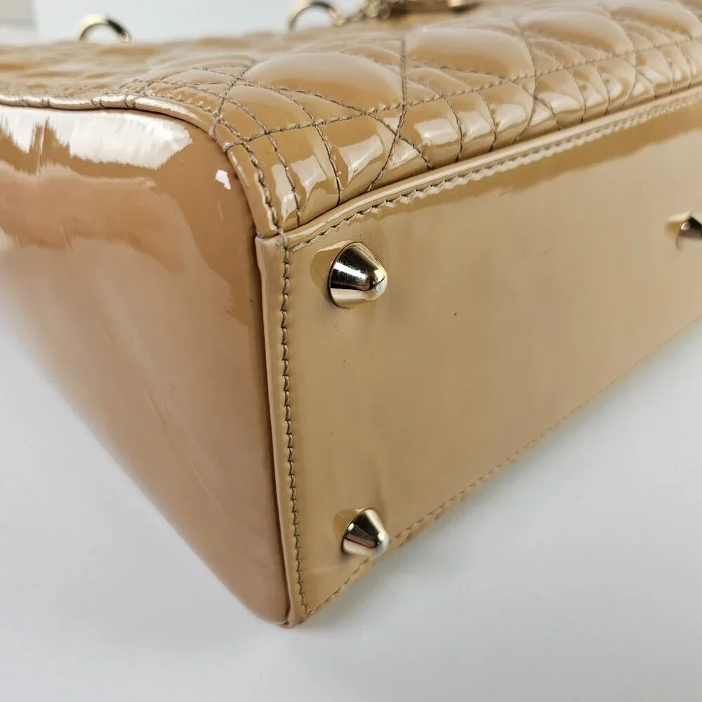 Christian Dior Patent Leather Large Lady Tote Tan - Picture 10 of 12